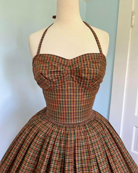 Designer 1950s “Carolyn Schnurer” Plaid Cotton Sundress