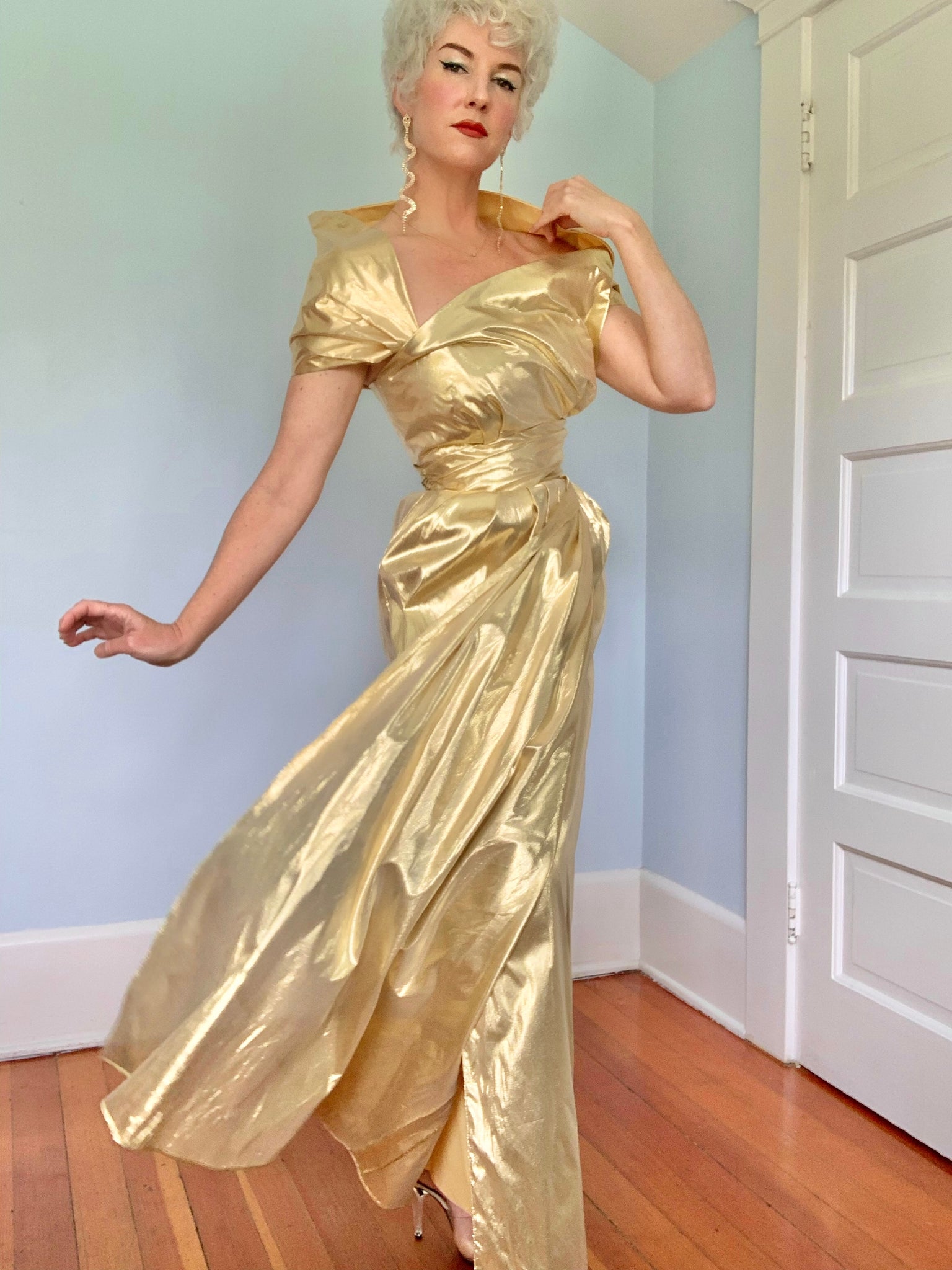 1980s does 1940s Glamour Metallic Gold Liquid Lam Strapless Evening G butchwaxvintage 1980s does 1940s Glamour Metallic Gold Liquid Lam Strapless Evening G butchwaxvintage