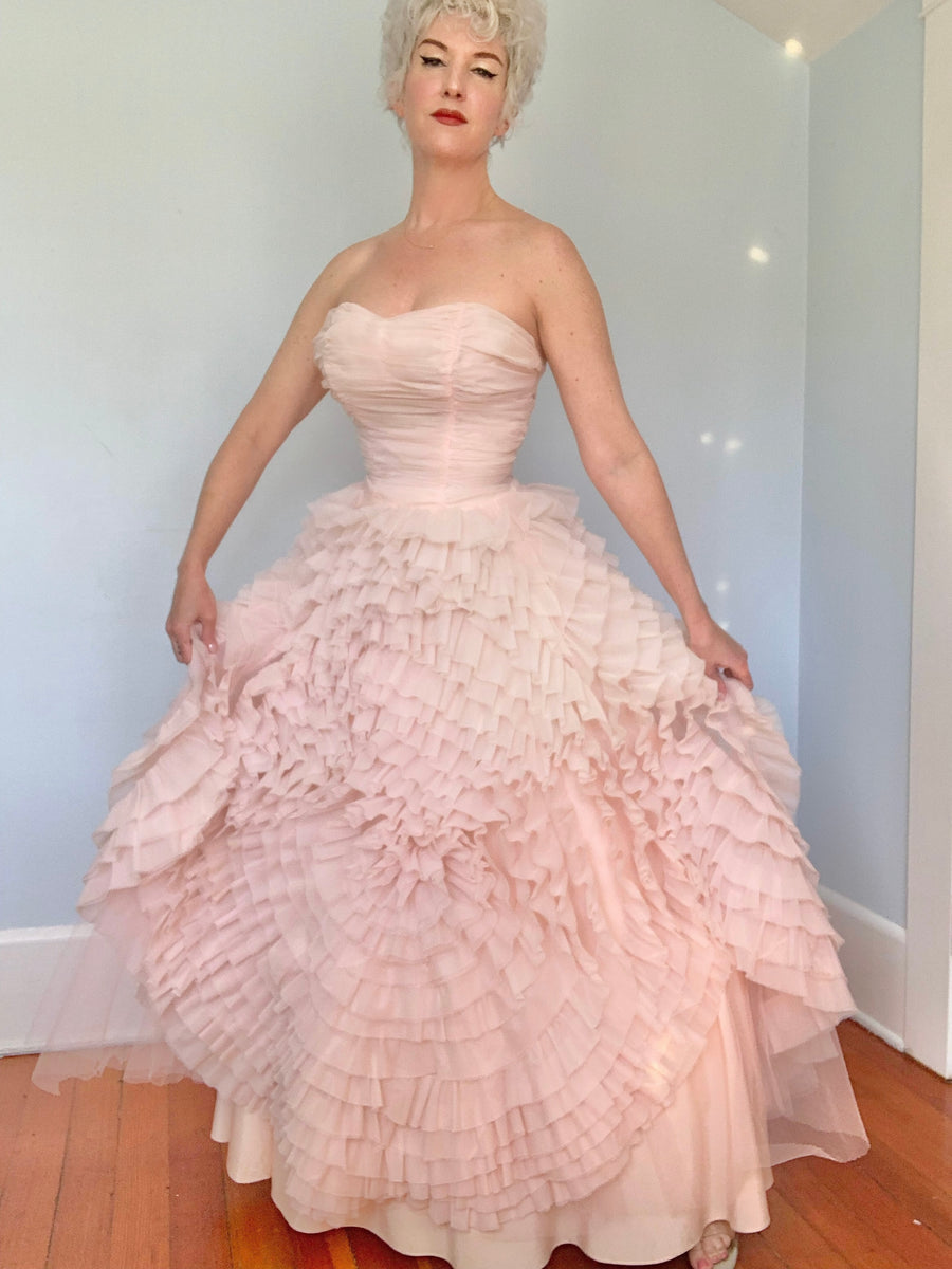 Dior Inspired 1950s Blush Pink Chiffon Evening Gown for “Hafter’s of S ...