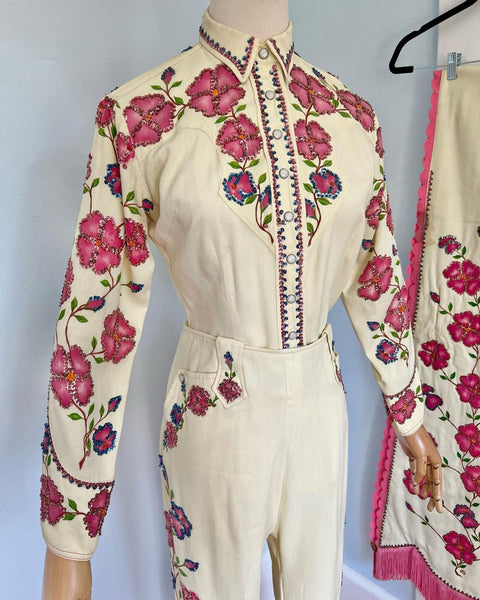 1950s Rayon Gabardine 3 Piece Hand Painted Cowgirl Suit