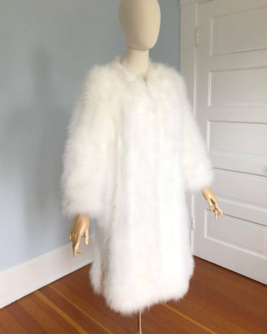 1960s White Marabou Feather Coat Lined in Satin