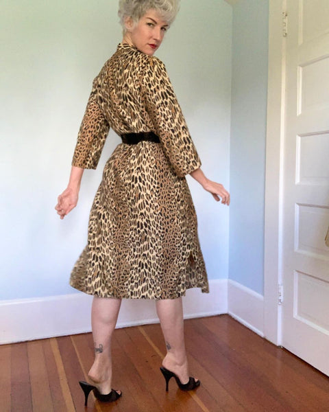 1950s Combed Cotton Leopard Trapeze Dress