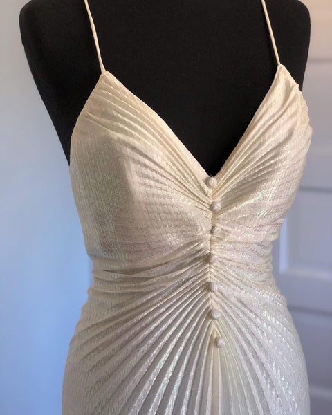 1970s Iridescent Holographic Accordion Pleated Hourglass Cocktail Dress by "New Leaf by Samir"