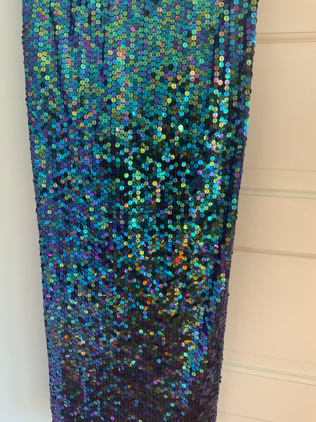 1990s Mermaid Sequin Stretch Satin Gown
