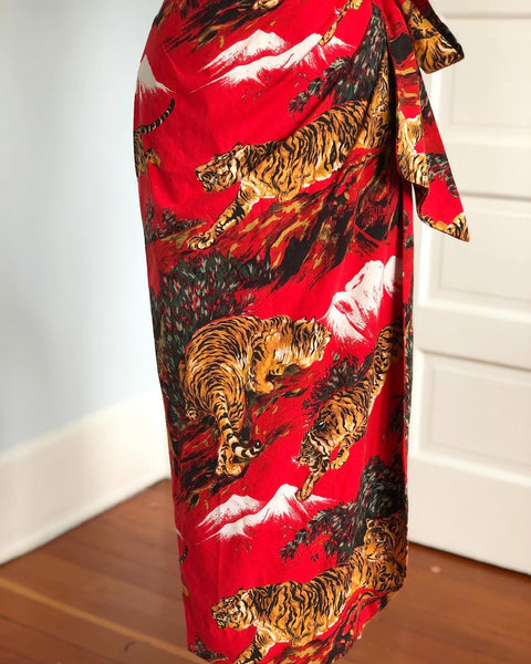 Custom Made 1940s Style "Gladys Williams of Honolulu" Replica 1940s Tiger Print Hawaiian Sarong Dress