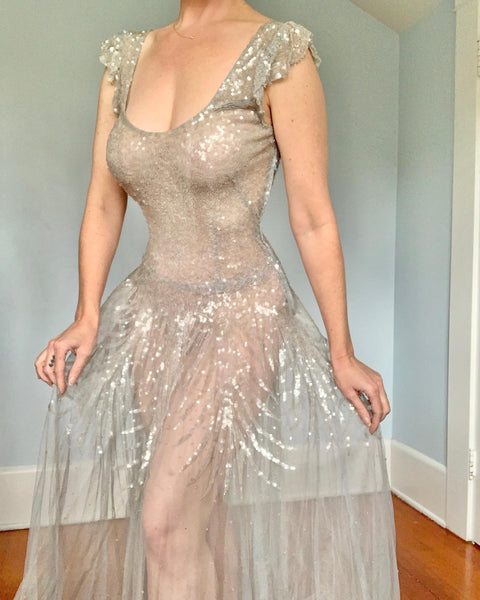 1930s Mesh Sequined Gown