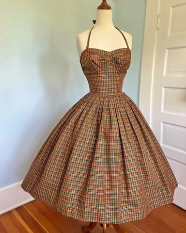 Designer 1950s “Carolyn Schnurer” Plaid Cotton Sundress