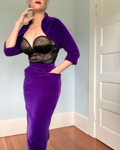 Late 1940s Purple Rayon Velvet 2 Piece Ensemble