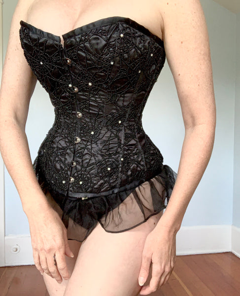 Deadstock with Tags 1990s Hand Beaded Spiderweb Corset