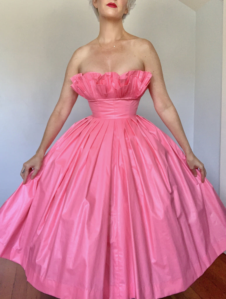 vintage hot pink dress 50s/60s Hot Pink Sequined Party Dress Better Dresses Vintage