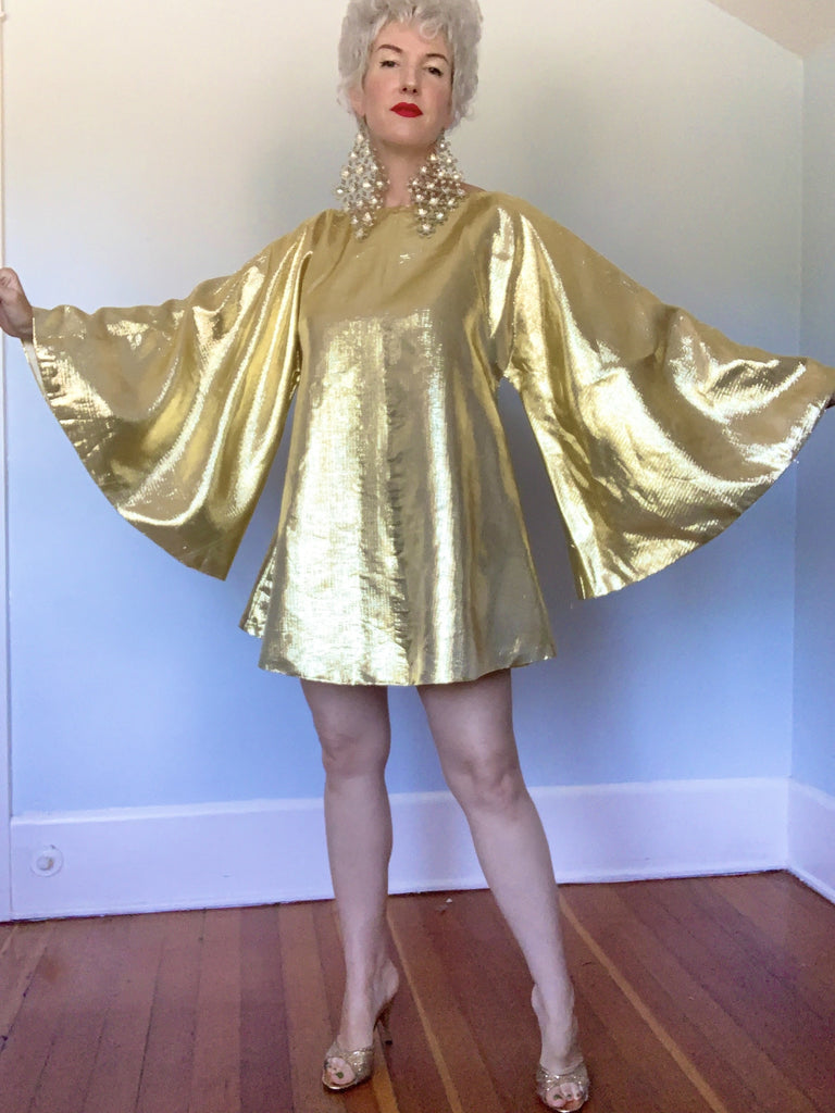 gold trapeze dress Vintage Bill Blass for I.Magnin metallic gold knit trapeze dress NVISION