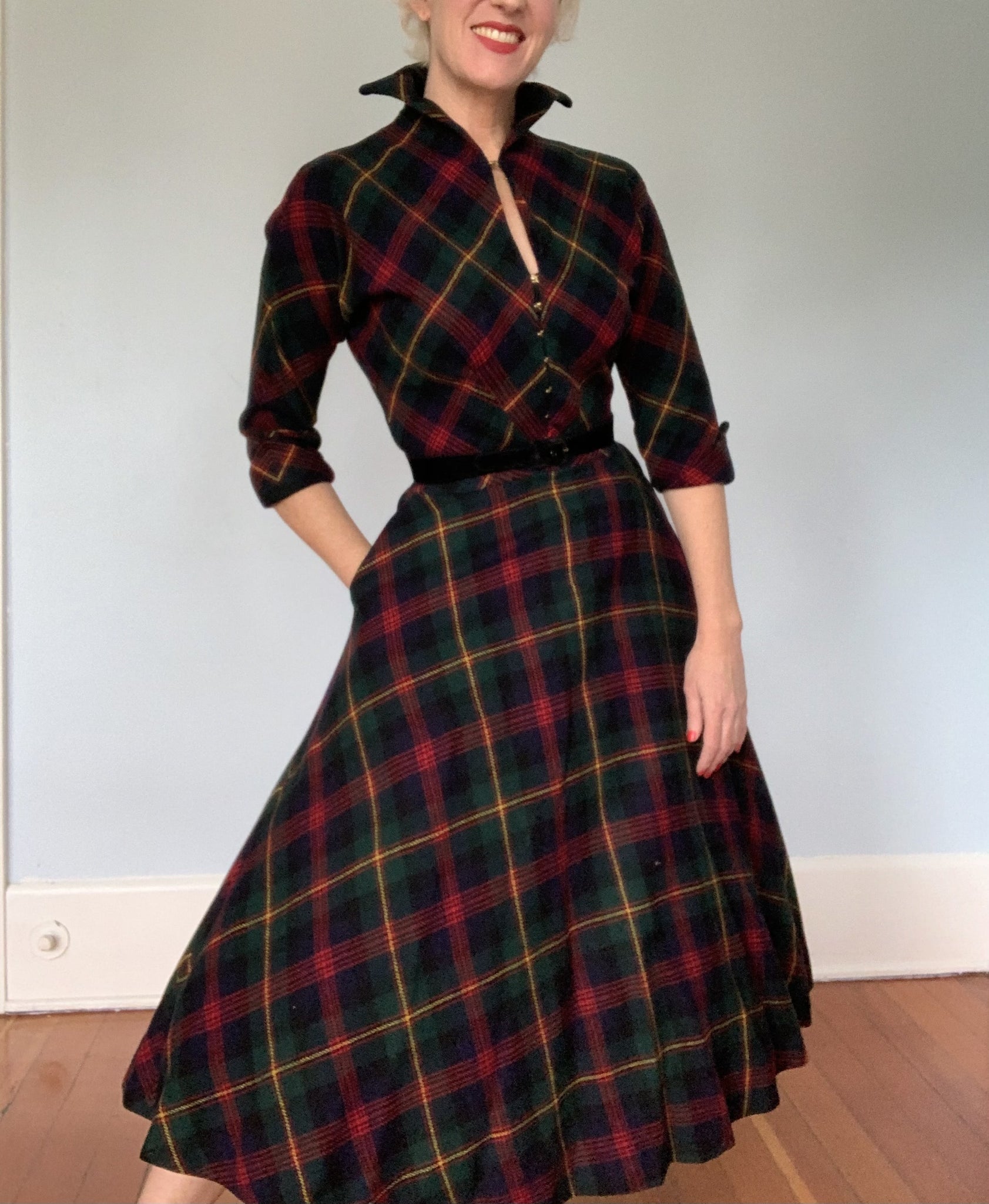 1950s "Claire McCardell" Tartan Plaid Wool Day Dress / Party Dress butchwaxvintage 1950s "Claire McCardell" Tartan Plaid Wool Day Dress / Party Dress butchwaxvintage