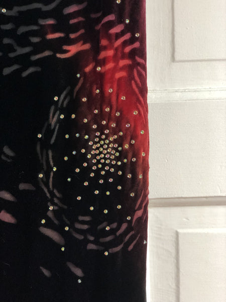 1990s Outer Space Galaxy Motif Burnout Silk Velvet Bias Cut Evening Gown by "Cache"