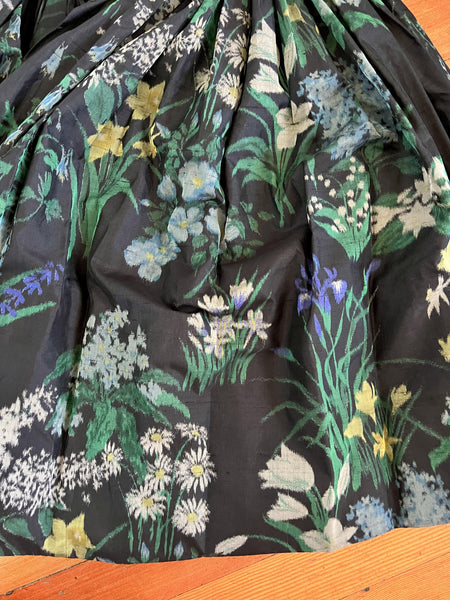 Museum Worthy 1950s "James GALANOS" Silk New Look Party Dress w/ Watercolor Blooming Night Garden Floral