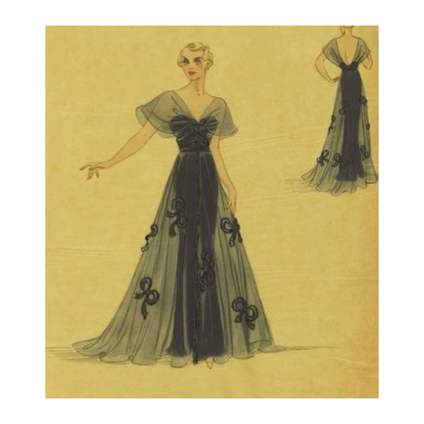 Early 1940s Whimsical Silky Taffeta Gown with Bow Appliques